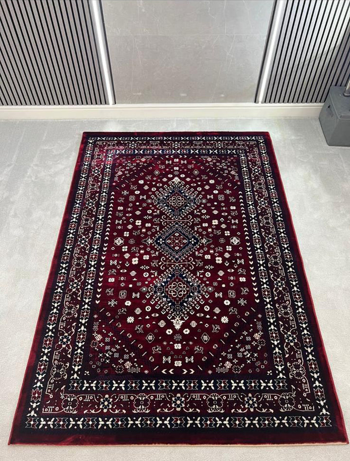 VERA TRADITIONAL PERSIAN-STYLE AREA RUG - MAROON & NAVY BLUE