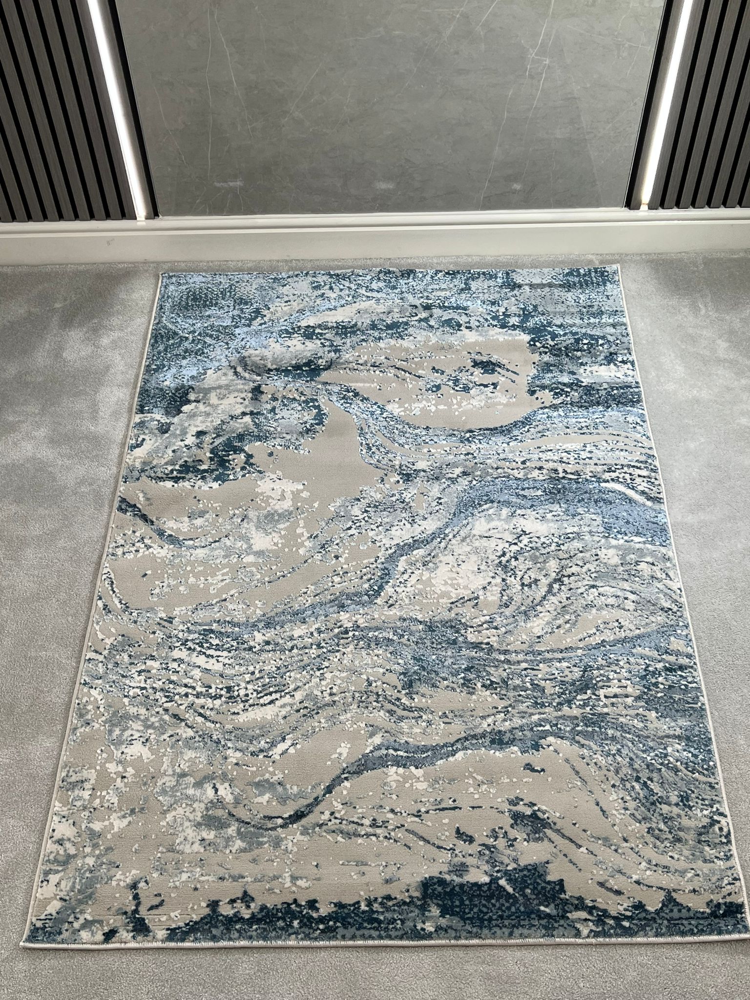 Platinum Marble Shimmer Rug | Luxury Marble Design -R9276 Steel Blue