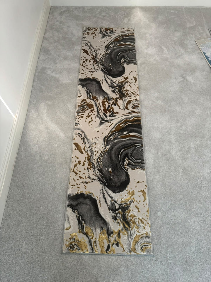 Platinum 9289 Gold Modern Abstract Runner Rug (60x230 CM)