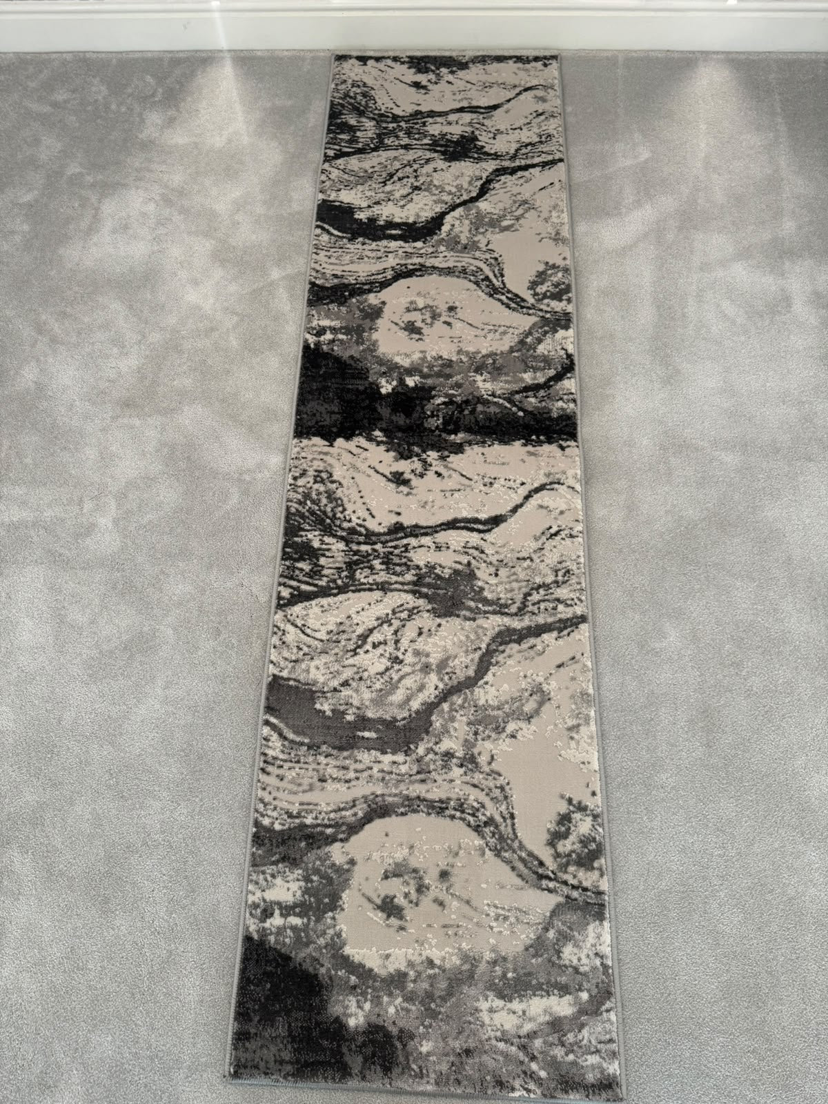 Platinum 927B Grey Modern Abstract Runner Rug (60x230 CM)