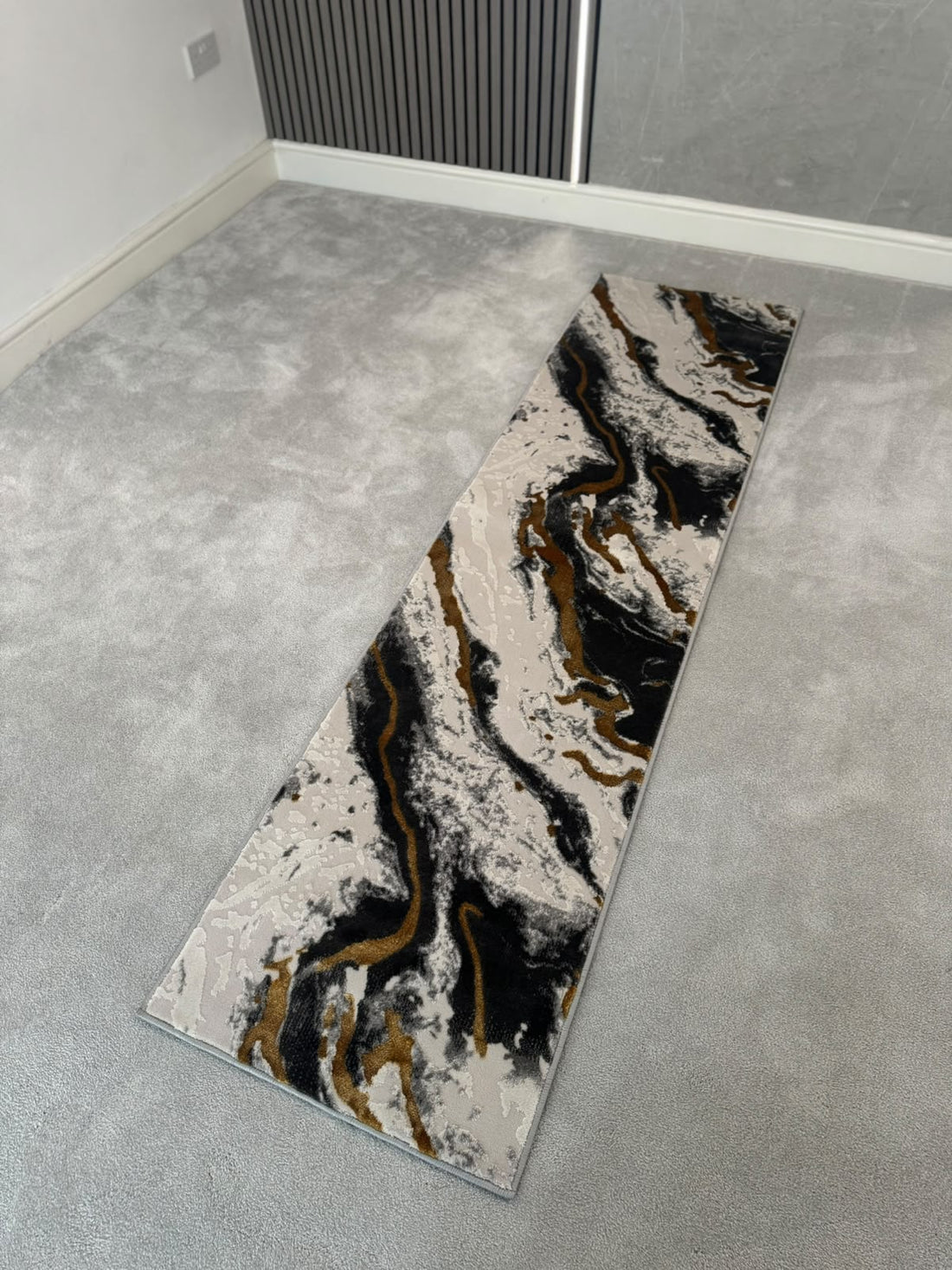 Platinum 9288 Black & Gold Modern Abstract Runner Rug (60x230 CM)