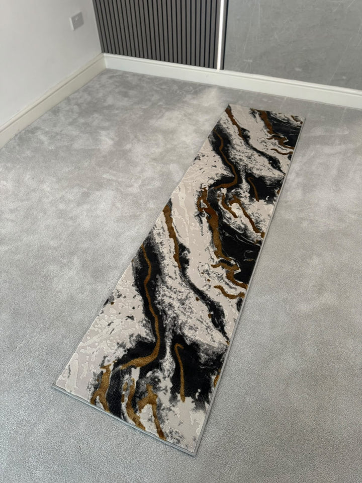 Platinum 9288 Black & Gold Modern Abstract Runner Rug (60x230 CM)