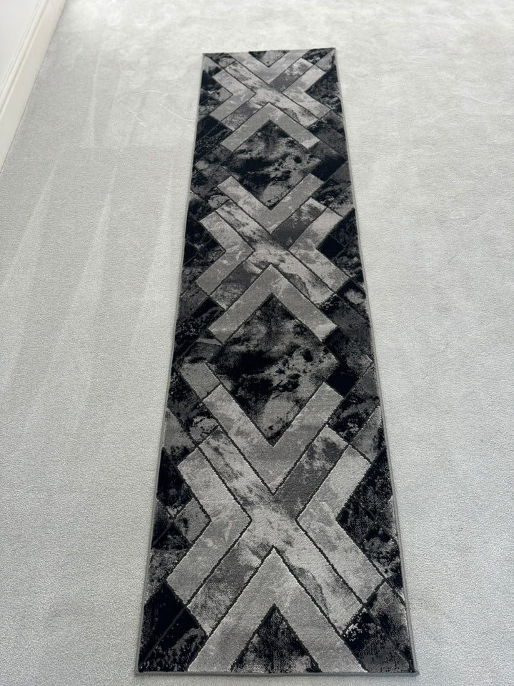 Moretti 809 Grey Geometric Modern Runner Rug (60x230 CM)