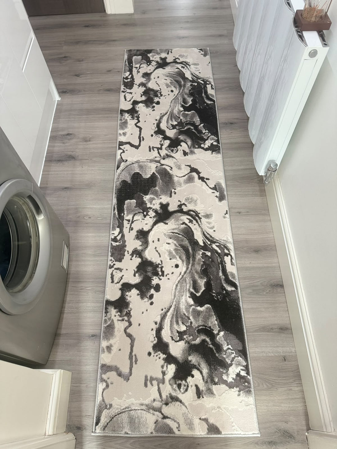 Platinum 928B Charcoal Grey & Silver Modern Abstract Runner Rug (60x230 cm)