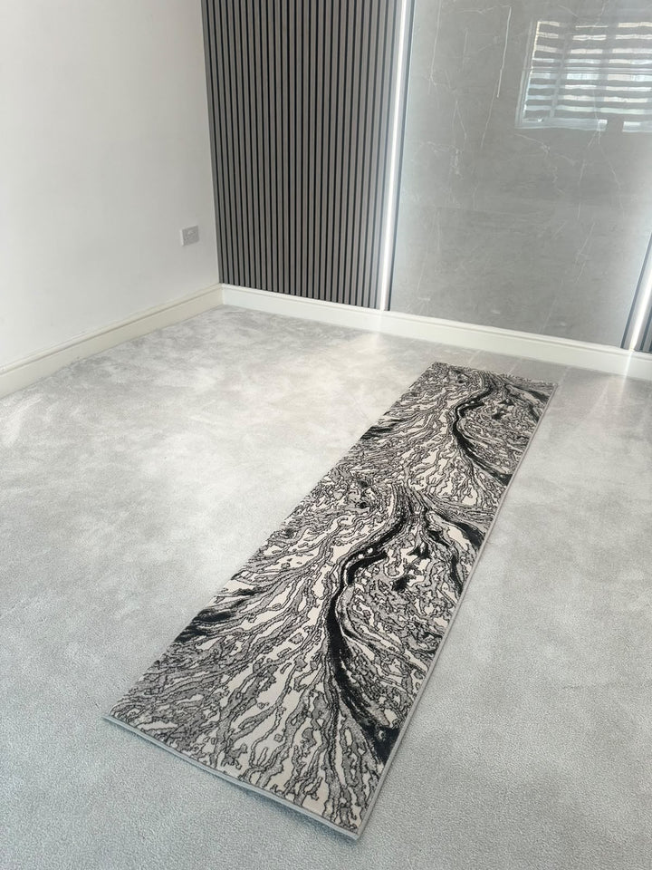 Platinum 9286 Grey Modern Abstract Runner Rug (60x230 CM)