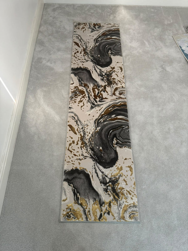Platinum 9289 Gold Modern Abstract Runner Rug (60x230 CM)