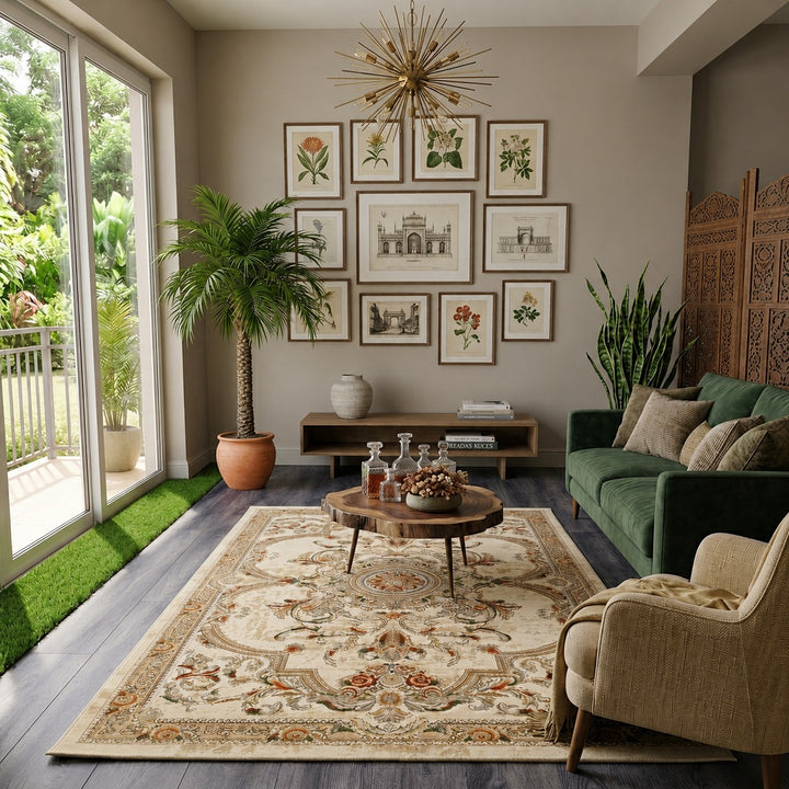 Celsia Cream Terracotta Traditional Medallion Rug – Ozra Luxury Edition