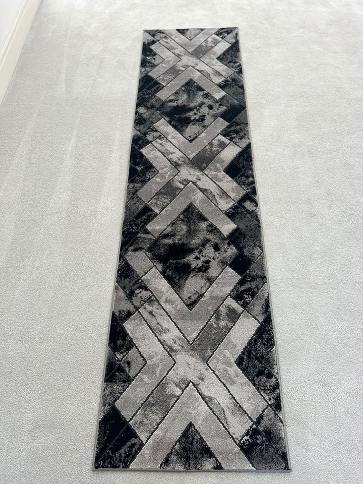 Moretti 809 Grey Geometric Modern Runner Rug (60x230 CM)