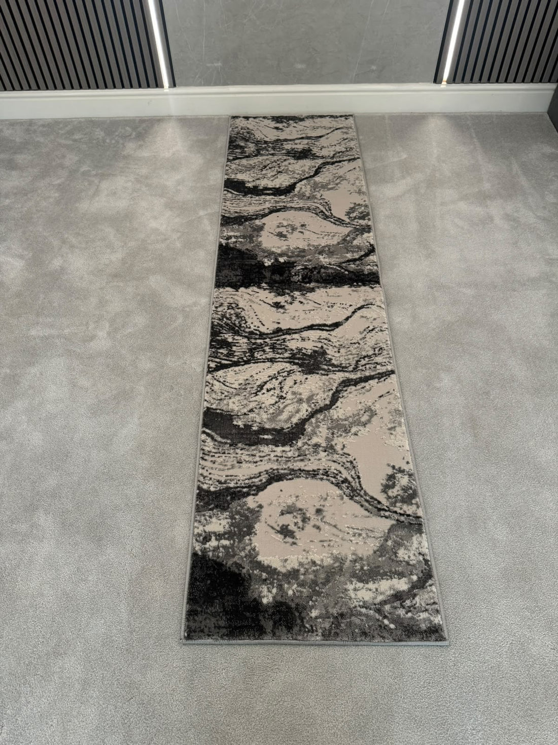 Platinum 927B Grey Modern Abstract Runner Rug (60x230 CM)
