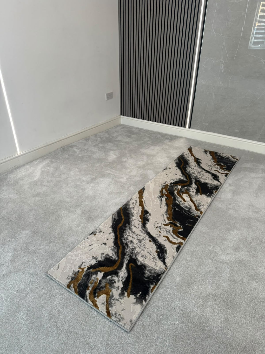 Platinum 9288 Black & Gold Modern Abstract Runner Rug (60x230 CM)