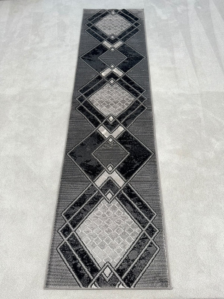Moretti 0682 Grey Geometric Modern Runner Rug (60x230 CM)