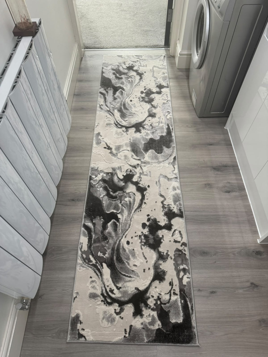 Platinum 928B Charcoal Grey & Silver Modern Abstract Runner Rug (60x230 cm)