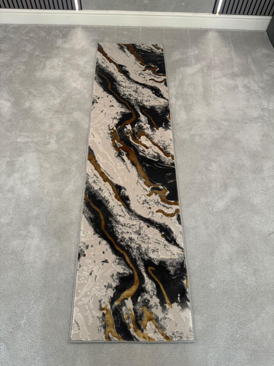 Platinum 9288 Black & Gold Modern Abstract Runner Rug (60x230 CM)