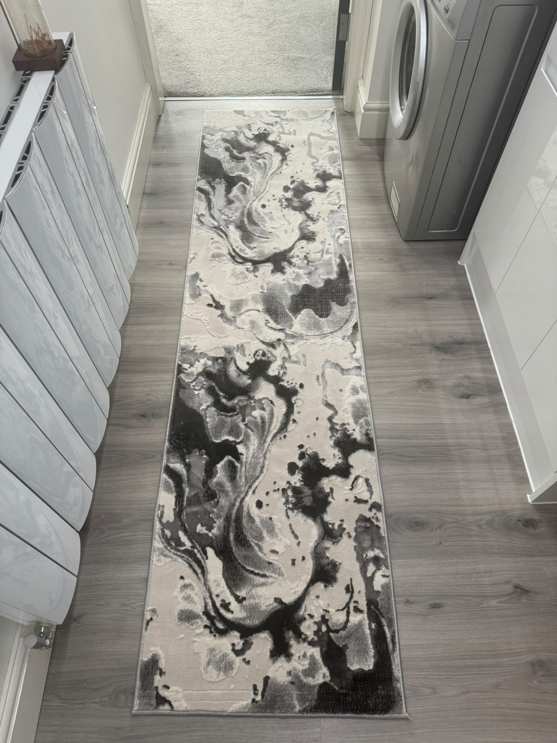 Platinum 928B Charcoal Grey & Silver Modern Abstract Runner Rug (60x230 cm)