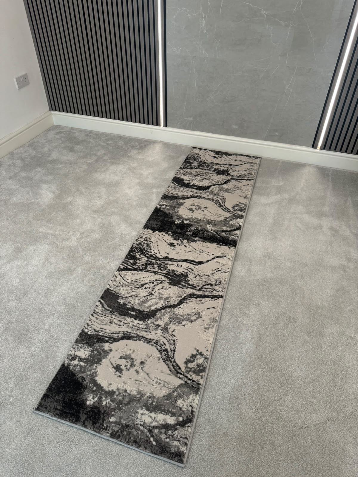 Platinum 927B Grey Modern Abstract Runner Rug (60x230 CM)