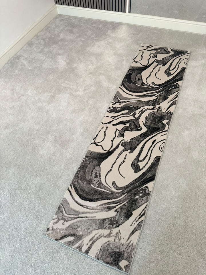 Platinum 9285 Grey & Charcoal Modern Abstract Runner Rug (60x230 CM)