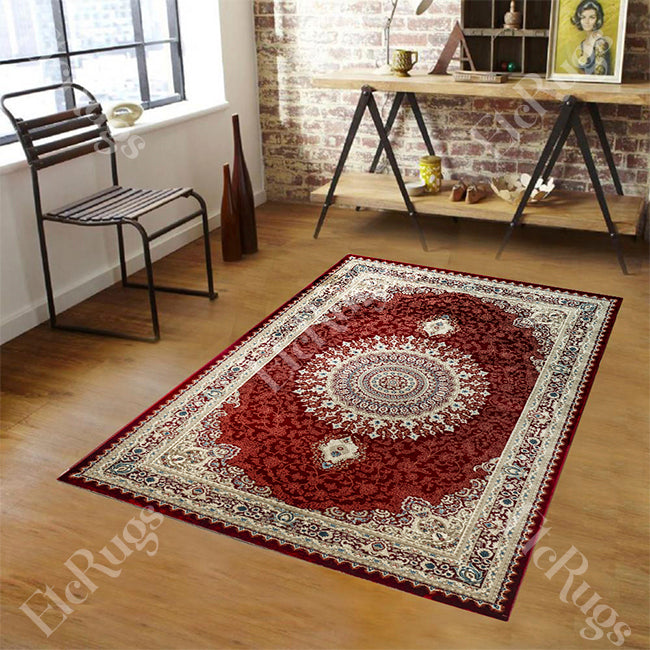 D.RED-BEIGE TRADITIONAL RUG - SILK VERA-P256D