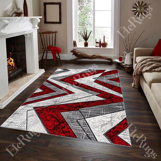 G.GRAY-L.RED MODERN RUG - MORRTTI No. 7