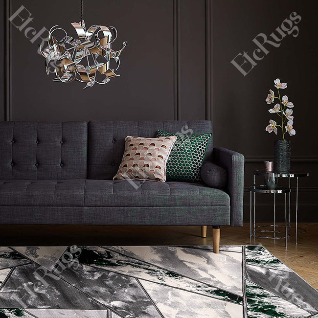 D.GRAY-DEEP GREEN MODERN RUG - MORRTTI No. 3