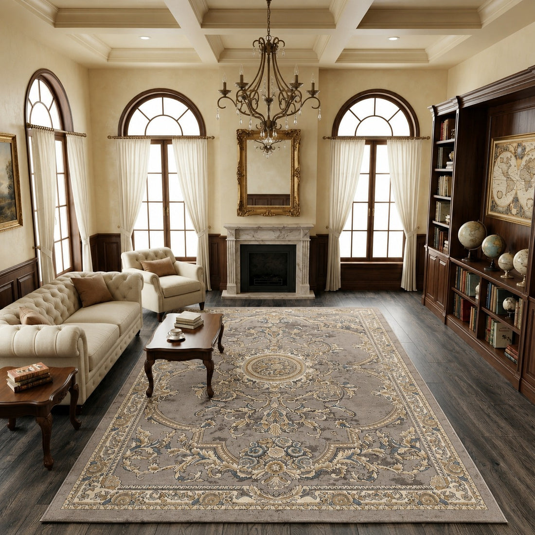 Celsia Grey-Taupe & Gold Traditional Baroque Rug – Ozra Luxury Edition
