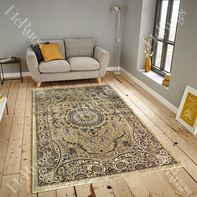 BEIGE-BEIGE TRADITIONAL RUG - ESFAHAN SILK HAPPY-P9248