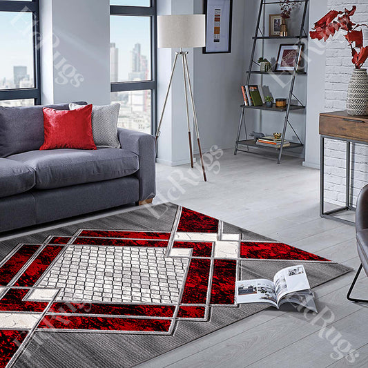 G.GRAY-L.RED MODERN RUG - MORRTTI No. 8