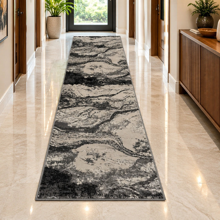 Platinum 927B Grey Modern Abstract Runner Rug (60x230 CM)