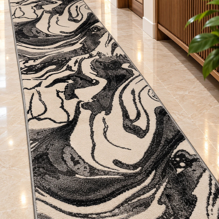 Platinum 9285 Grey & Charcoal Modern Abstract Runner Rug (60x230 CM)