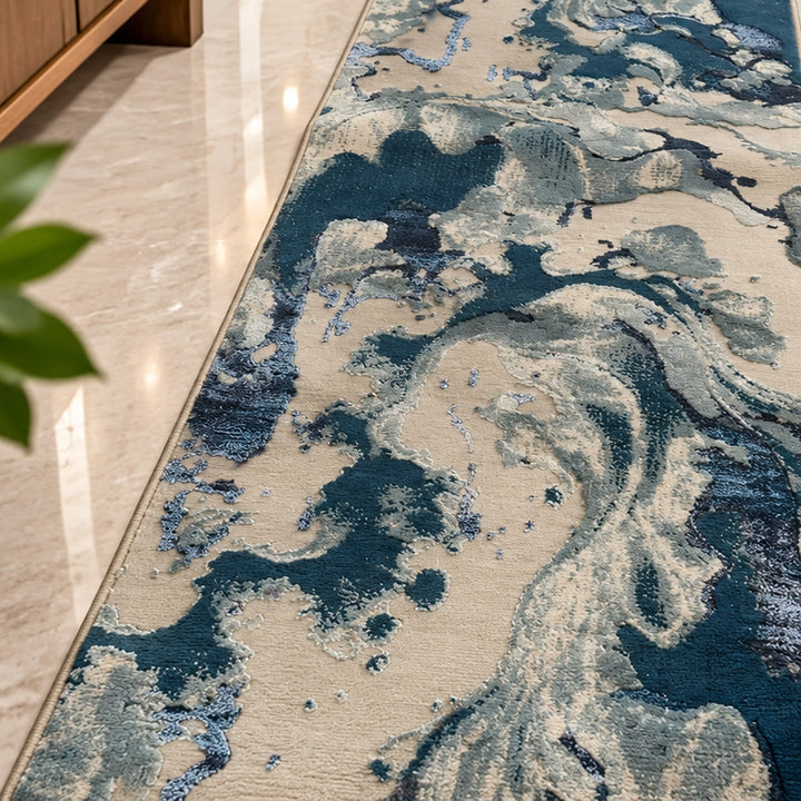 Platinum 928B Blue & Teal Modern Abstract Runner Rug (60x230 CM)