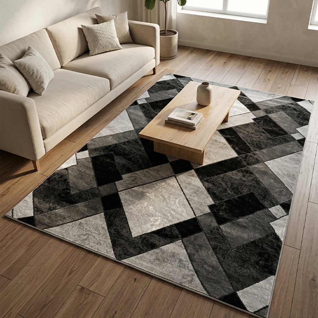 Monochrome Square Modern Rug - Morrtti No. 2 -803