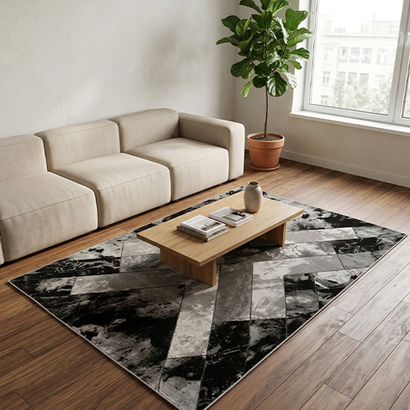 Monochrome Square Modern Rug - Morrtti No.2 - 809