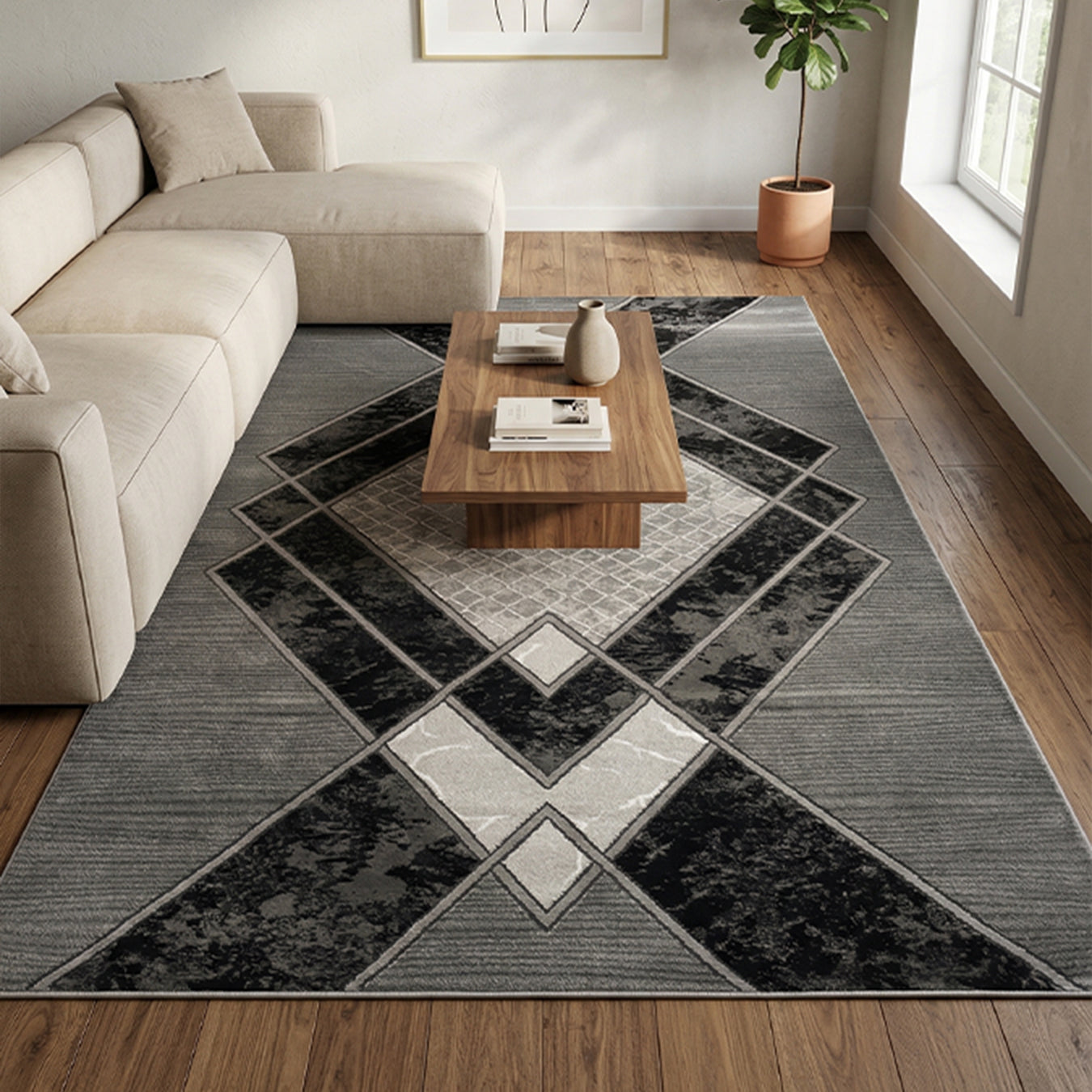 Monochrome Square Modern Rug - Morrtti No. 2 - 682