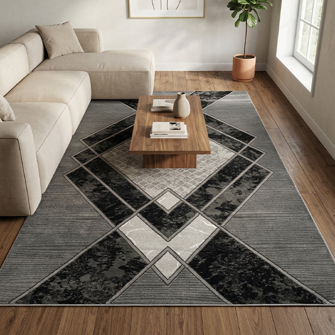 Monochrome Square Modern Rug - Morrtti No. 2 - 682