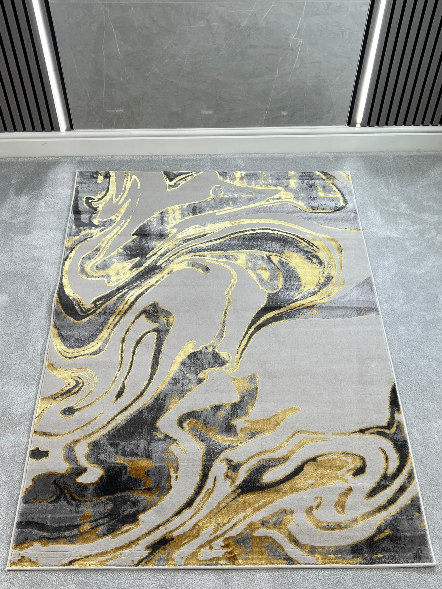 Platinum Marble Shimmer Rug | Luxury Marble Design -R9277 - Gold