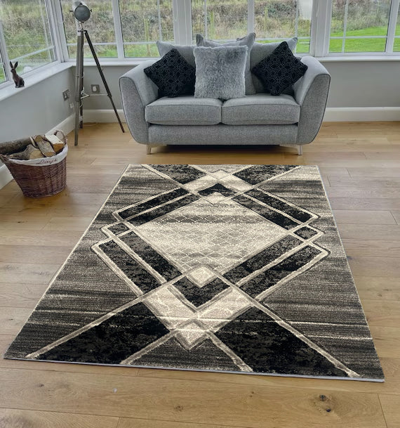 Black Greyscale Modern Rug - Morrtti No. 1