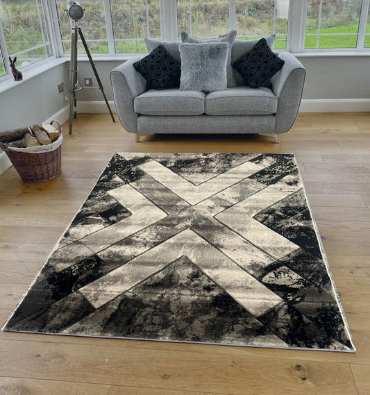 Back White Abstract Modern Rug - Morrtti No. 3