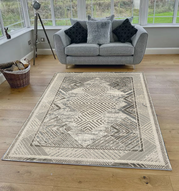 Grey Geometric Troya Rug J0112