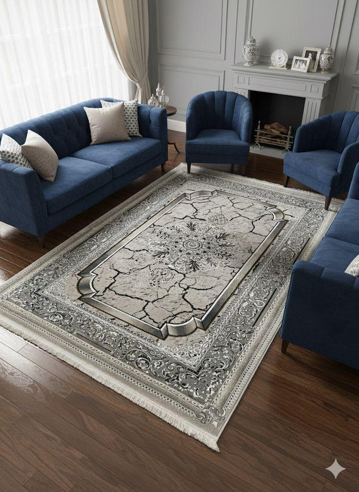 SHIRAZ TRADITIONAL PERSIAN-STYLE AREA RUG - GREY & IVORY