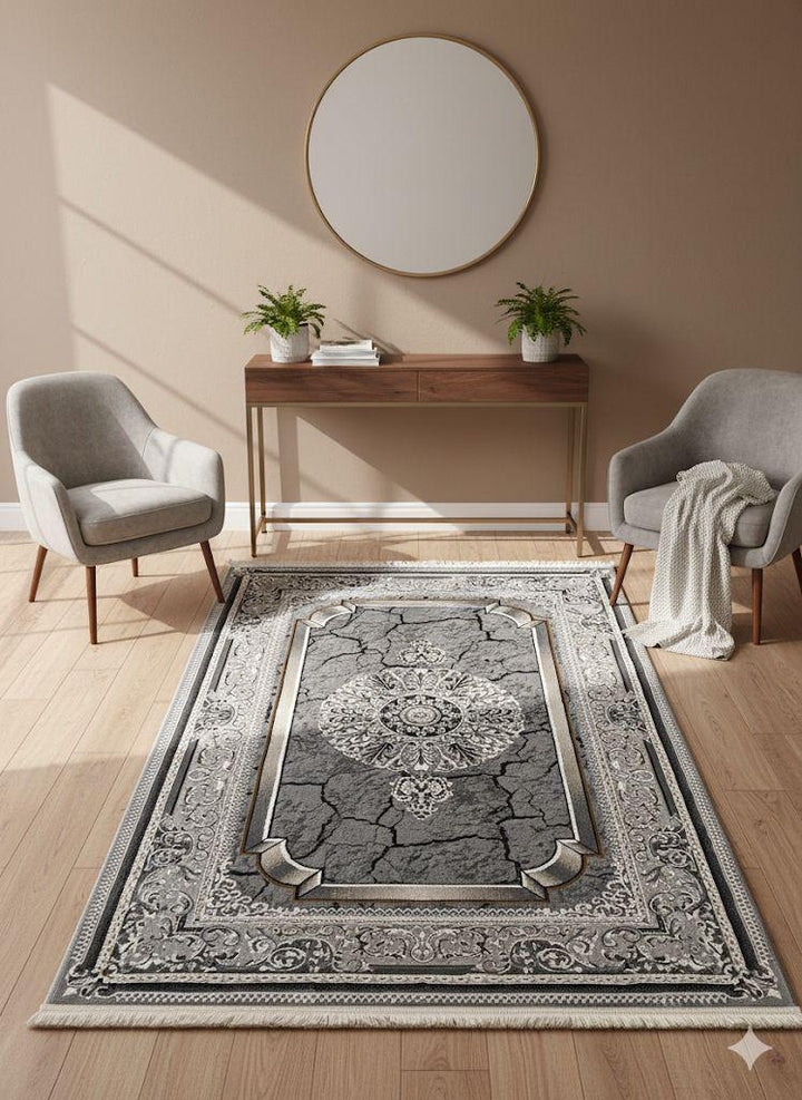 SHIRAZ TRADITIONAL PERSIAN-STYLE AREA RUG - DARK GREY & SILVER
