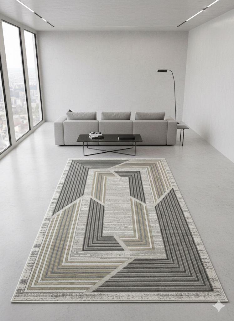 TROYA MODERN GEOMETRIC AREA RUG - GREY & BEIGE