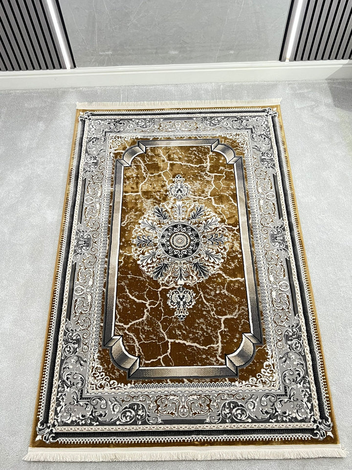 SHIRAZ TRADITIONAL PERSIAN-STYLE AREA RUG - MUSTARD & GREY
