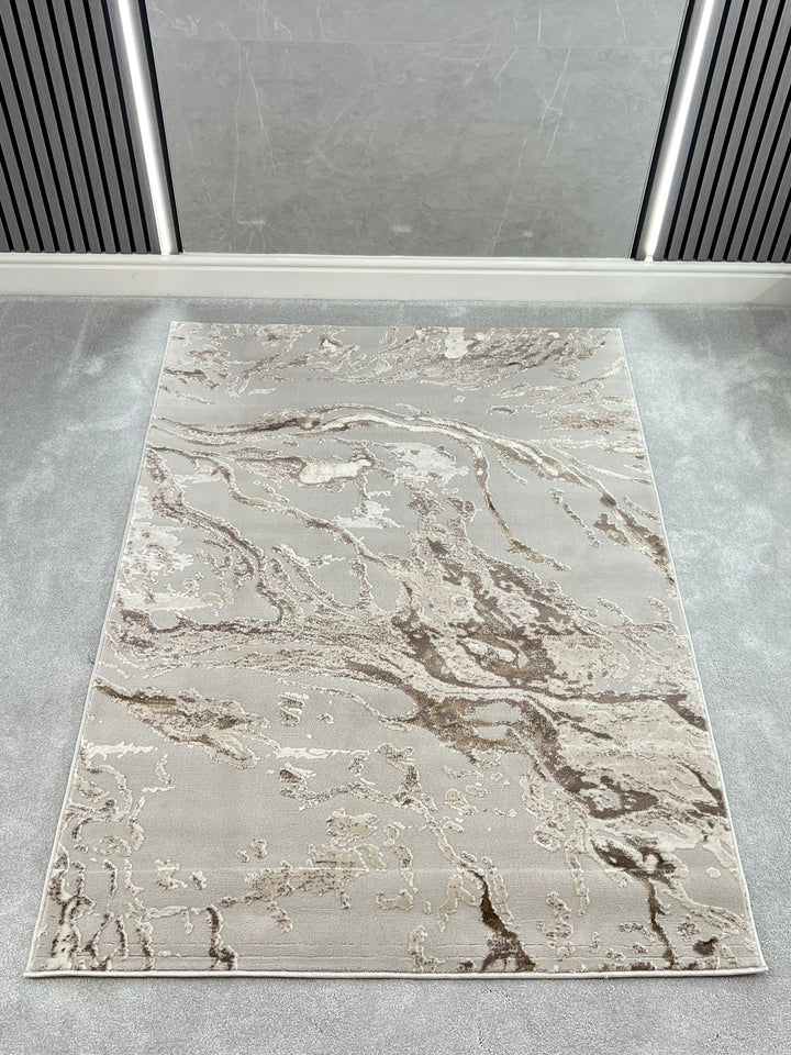 Platinum Marble Shimmer Rug | Luxury Marble Design -R9280 - Brown