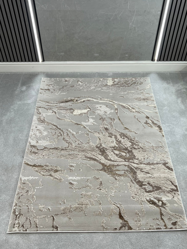 Platinum Marble Shimmer Rug | Luxury Marble Design -R9280 - Brown