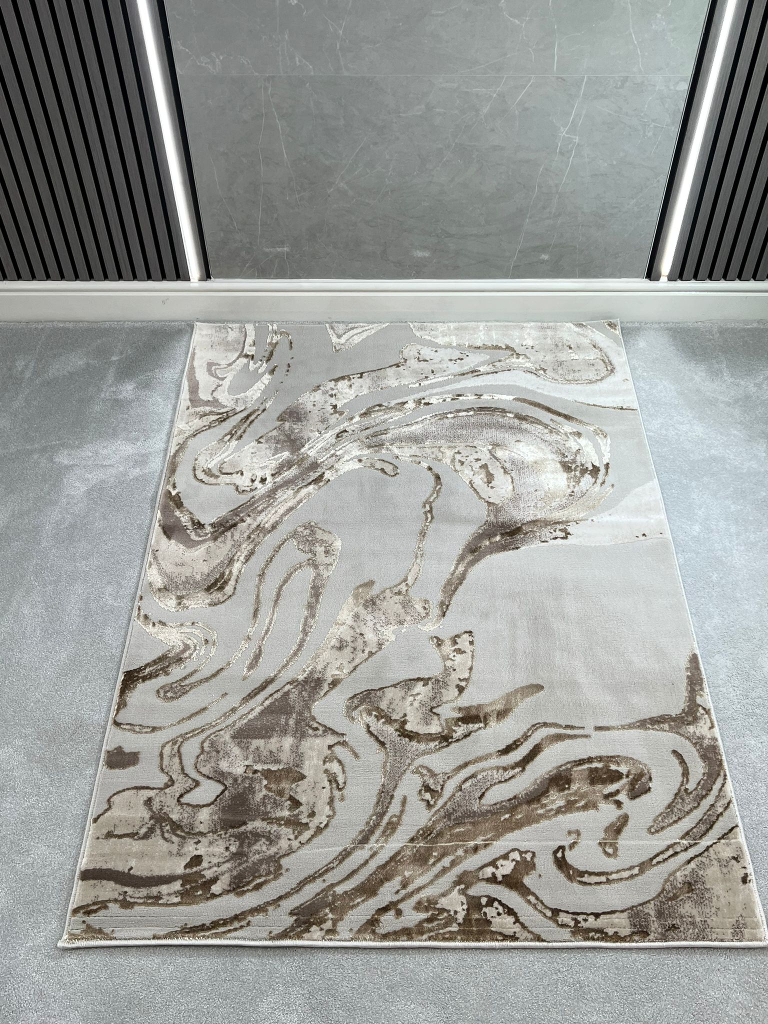 Platinum Marble Shimmer Rug | Luxury Marble Design -R9277 - Brown