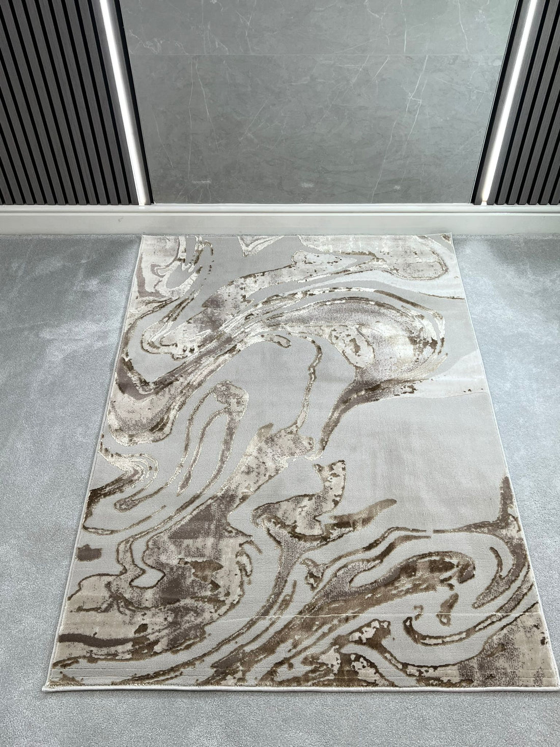 Platinum Marble Shimmer Rug | Luxury Marble Design -R9277 - Brown