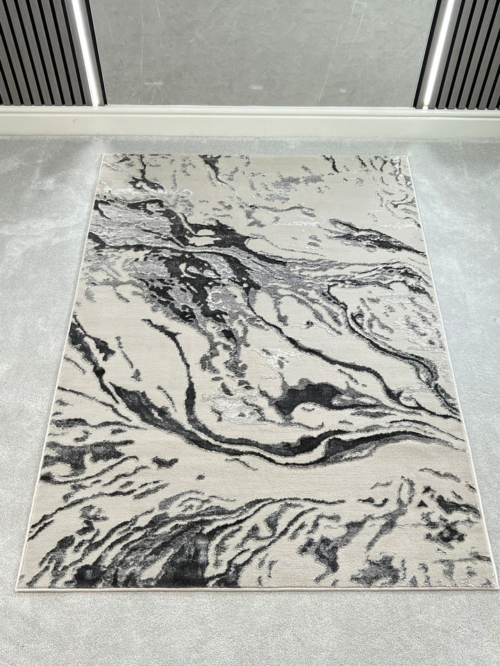 Platinum Marble Shimmer Rug | Luxury Marble Design -R9280 - Grey