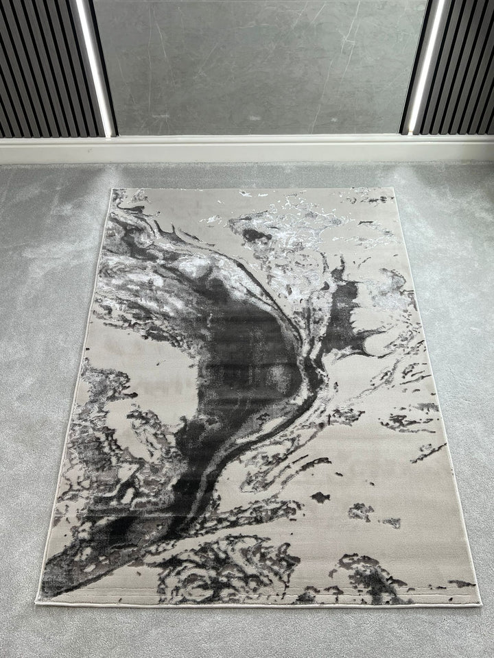 Platinum Marble Shimmer Rug | Luxury Marble Design -R9278 - Grey