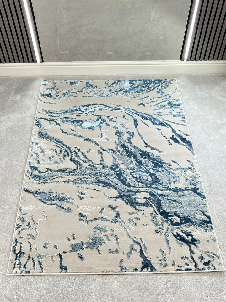 Platinum Marble Shimmer Rug | Luxury Marble Design -R9280 - Blue