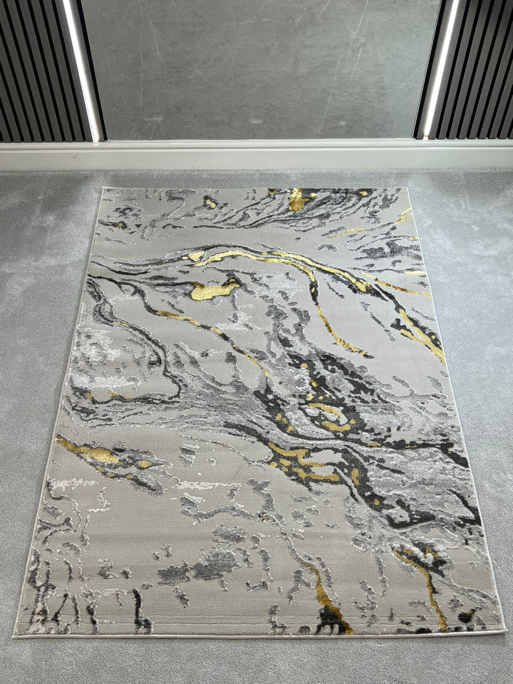 Platinum Marble Shimmer Rug | Luxury Marble Design -R9280 - Gold