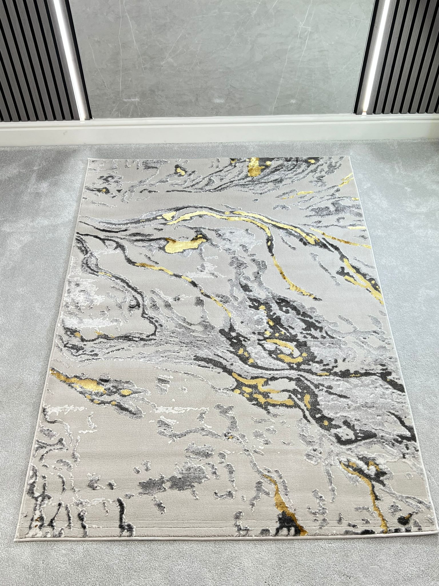 Platinum Marble Shimmer Rug | Luxury Marble Design -R9280 - Gold